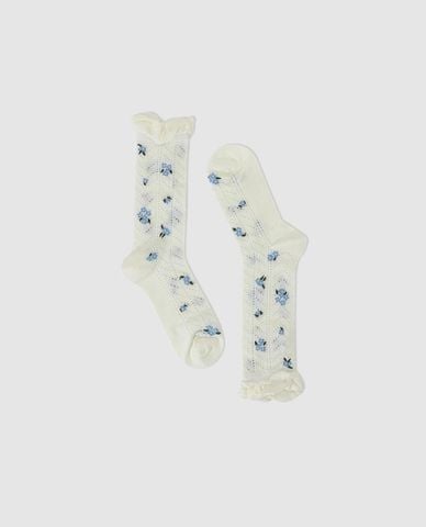  URBAN REVIVO - Vớ nữ cổ cao họa tiết hoa viền bèo 