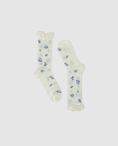  URBAN REVIVO - Vớ nữ cổ cao họa tiết hoa viền bèo 
