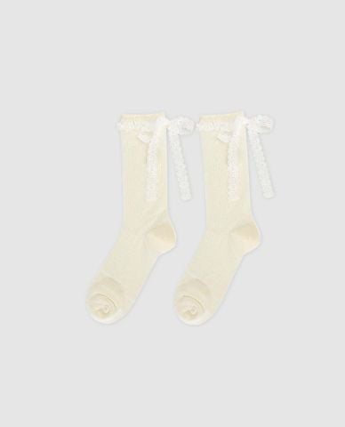  URBAN REVIVO - Vớ nữ cổ cao viền ren đính nơ 