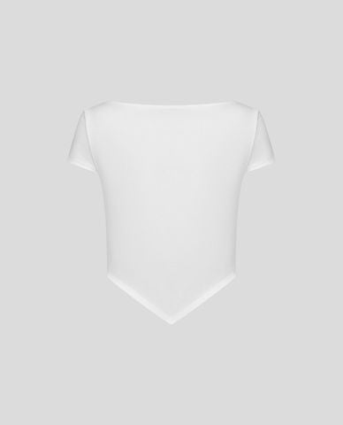  URBAN REVIVO - Áo croptop nữ cổ thuyền tay ngắn 