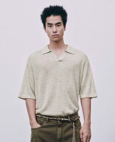  URBAN REVIVO - Áo polo nam dệt kim cổ bẻ tay ngắn 
