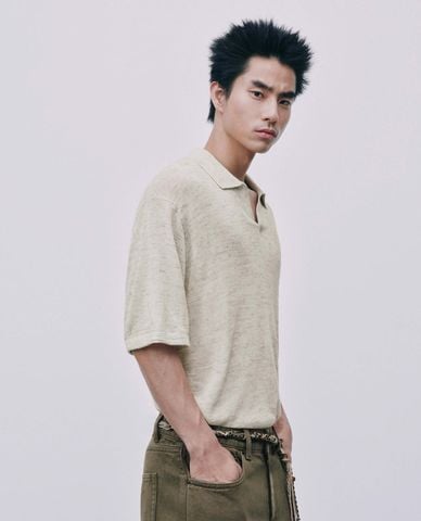  URBAN REVIVO - Áo polo nam dệt kim cổ bẻ tay ngắn 