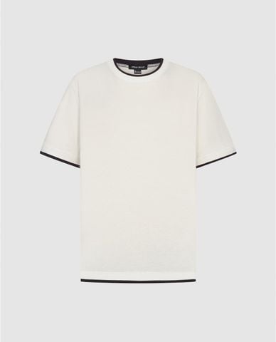  URBAN REVIVO - Áo thun nam cổ tròn tay ngắn phối viền 