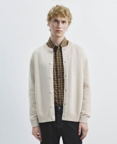  URBAN REVIVO - Áo khoác cardigan nam cổ tròn tay dài 