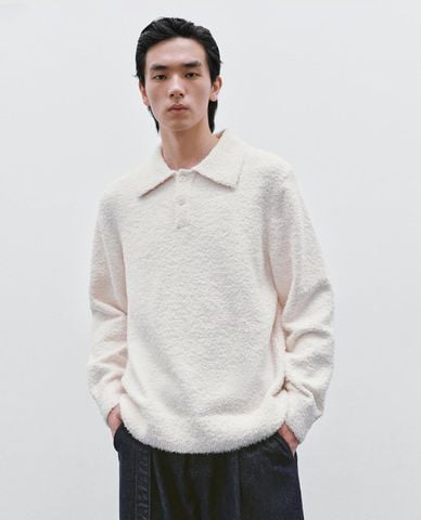  URBAN REVIVO - Áo dệt kim nam cổ bẻ tay dài 
