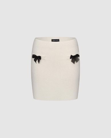  URBAN REVIVO - Chân váy dệt kim mini phối nơ 