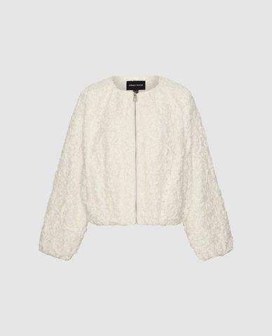  URBAN REVIVO - Áo khoác croptop nữ cổ tròn phối khoá zip 