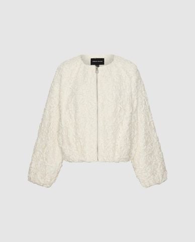  URBAN REVIVO - Áo khoác croptop nữ cổ tròn phối khoá zip 