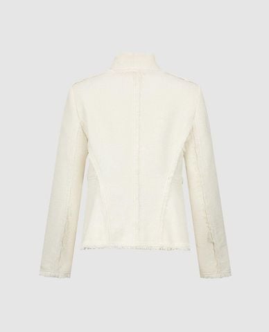  URBAN REVIVO - Áo khoác tweed nữ tay dài viền tua rua 