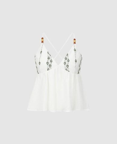  URBAN REVIVO - Áo hai dây nữ cổ V đính hạt 