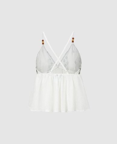  URBAN REVIVO - Áo hai dây nữ cổ V đính hạt 