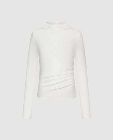  URBAN REVIVO - Áo kiểu nữ cổ cao tay dài phom ôm 