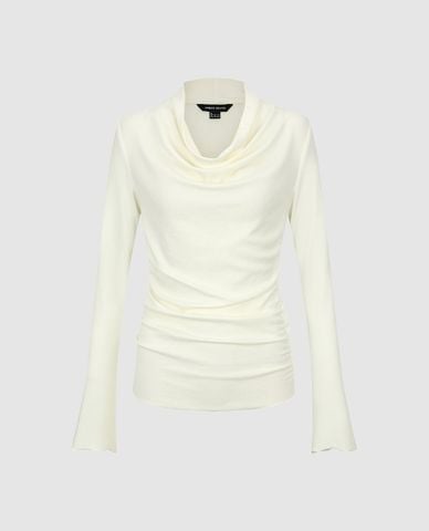  URBAN REVIVO - Áo kiểu nữ cổ đổ tay dài phom ôm 