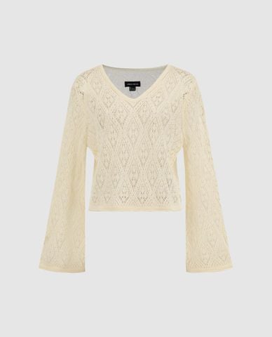  URBAN REVIVO - Áo dệt kim nữ cổ V tay dài phom croptop 