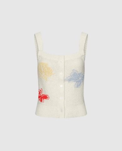  URBAN REVIVO - Áo hai dây nữ dệt kim cổ vuông phối nút 