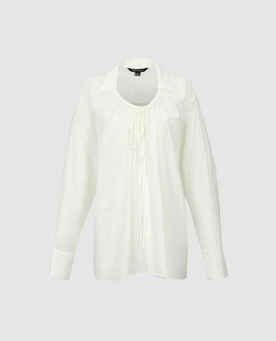  URBAN REVIVO - Áo sơ mi nữ cổ rút dây tay dài thắt nơ 