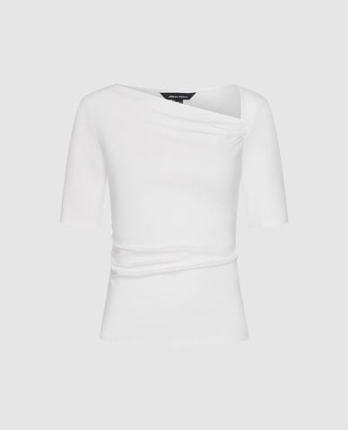  URBAN REVIVO - Áo kiểu nữ cổ lệch tay lỡ phom ôm 