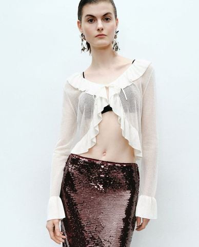  URBAN REVIVO - Áo khoác cardigan nữ thắt dây nữ tính 