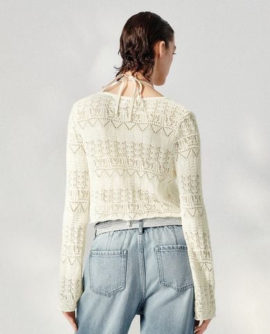  URBAN REVIVO - Áo khoác cardigan nữ đan móc thắt nơ 