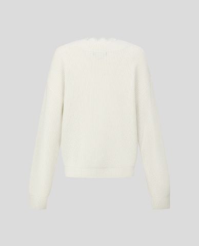  URBAN REVIVO - Áo dệt kim nữ cổ V tay dài phối ren 