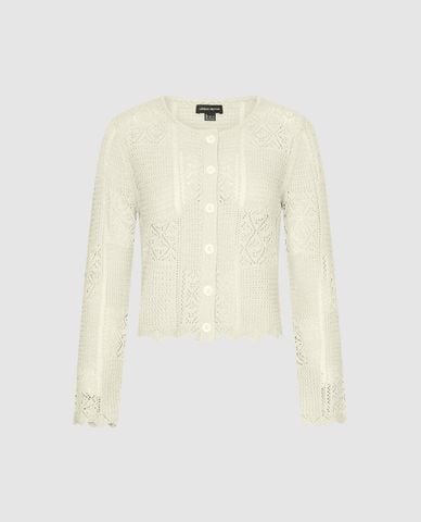  URBAN REVIVO - Áo khoác dệt kim nữ cổ tròn phối ren 