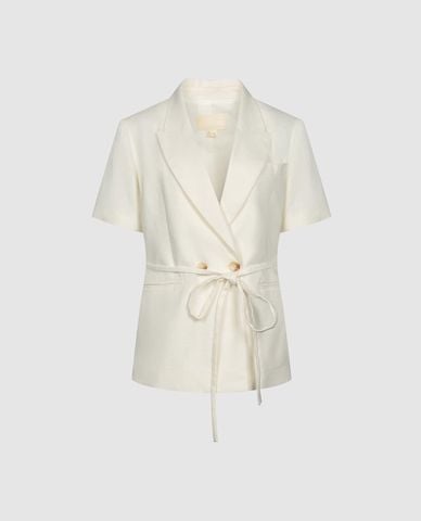  URBAN REVIVO - Áo khoác blazer nữ cổ ve tay ngắn thắt nơ 