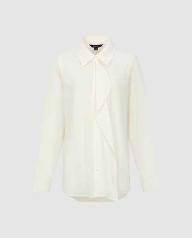  URBAN REVIVO - Áo sơ mi nữ cổ bẻ tay dài phối bèo 