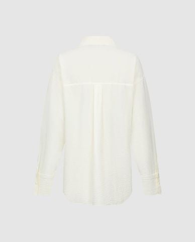  URBAN REVIVO - Áo sơ mi nữ cổ bẻ tay dài phối bèo 