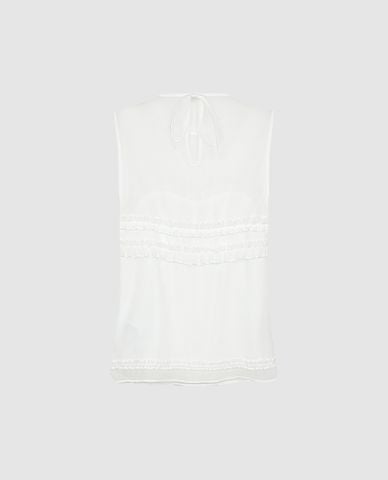  URBAN REVIVO - Áo sát nách nữ cổ tròn xếp tầng 