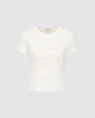  URBAN REVIVO - Áo croptop nữ cổ tròn tay ngắn 
