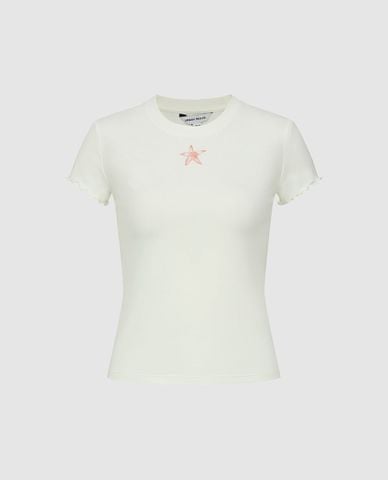  URBAN REVIVO - Áo thun nữ cổ tròn tay ngắn in họa tiết 