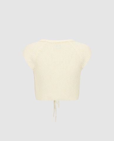  URBAN REVIVO - Áo khoác dệt kim nữ phối ren phom croptop 