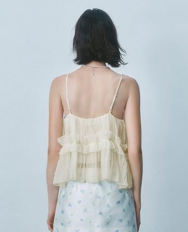  URBAN REVIVO - Áo hai dây nữ dáng xòe xếp tầng 