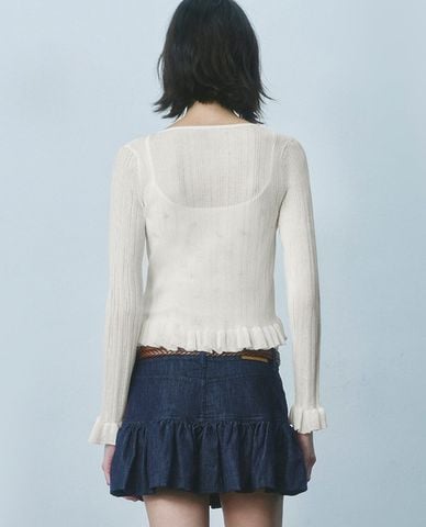  URBAN REVIVO - Áo khoác cardigan nữ tay dài thắt nơ 