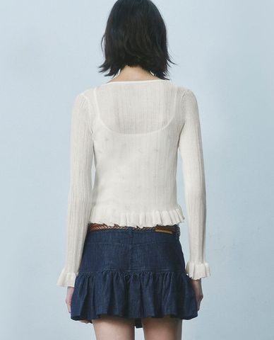  URBAN REVIVO - Áo khoác cardigan nữ tay dài thắt nơ 