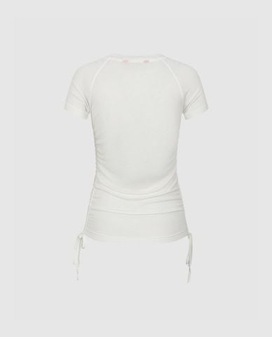  URBAN REVIVO - Áo thun nữ tay ngắn phom ôm phối dây rút 