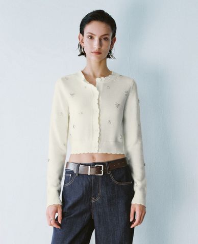  URBAN REVIVO - Áo khoác cardigan nữ phom croptop cá tính 