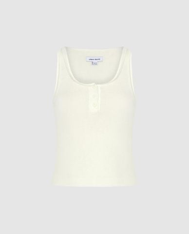  URBAN REVIVO - Áo dệt kim nữ cổ tròn sát nách phối nút 