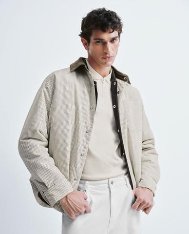  URBAN REVIVO - Áo khoác sơ mi nam cổ bẻ tay dài kẻ caro 