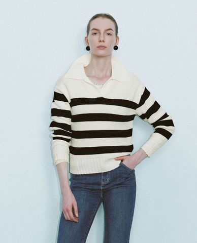  URBAN REVIVO - Áo sweatshirt nữ cổ bẻ tay dài 