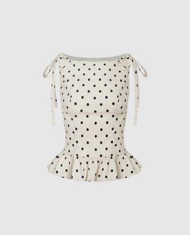  URBAN REVIVO - Áo sát nách nữ cổ thuyền chấm bi 