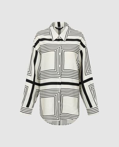  URBAN REVIVO - Áo sơ mi nữ cổ bẻ tay dài họa tiết kẻ vuông 