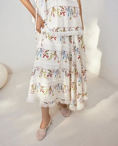  URBAN REVIVO - Chân váy xếp tầng maxi in hoa 