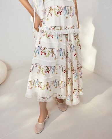  URBAN REVIVO - Chân váy xếp tầng maxi in hoa 