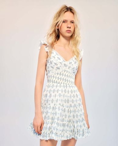 URBAN REVIVO - Đầm hai dây mini cổ V viền ren in hoa 
