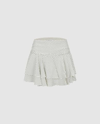  URBAN REVIVO - Chân váy chữ A mini xếp tầng chấm bi 