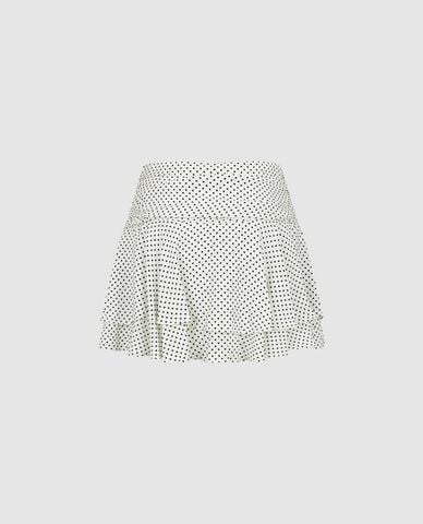  URBAN REVIVO - Chân váy chữ A mini xếp tầng chấm bi 