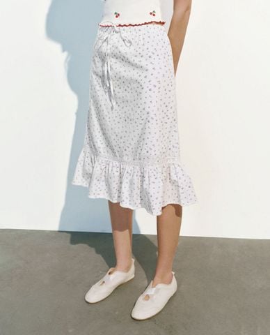  URBAN REVIVO - Chân váy chữ A phom midi lưng thun Floral 