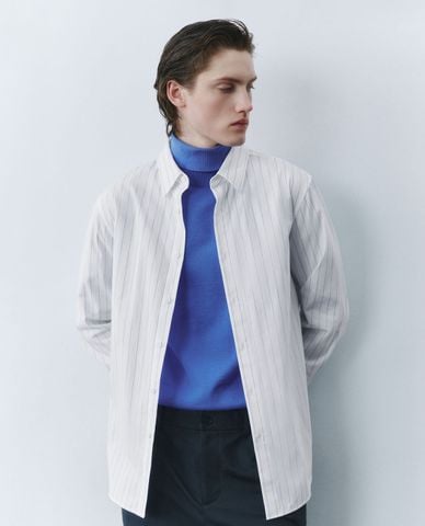  URBAN REVIVO - Áo sơ mi nam cổ bẻ tay dài kẻ sọc 