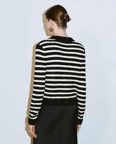  URBAN REVIVO - Áo khoác cardigan nữ cổ V kẻ sọc 